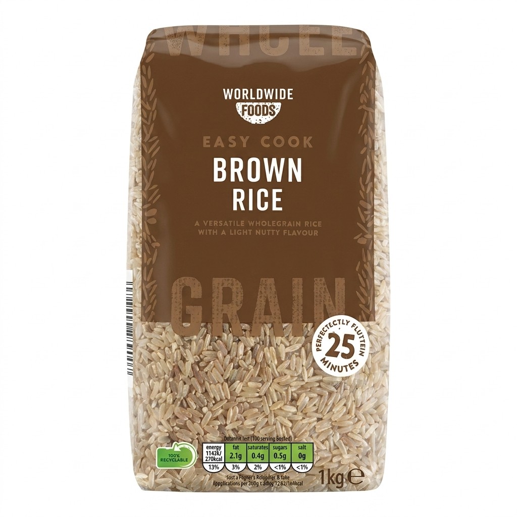 Worldwide Foods Easy Cook Brown Rice 1kg