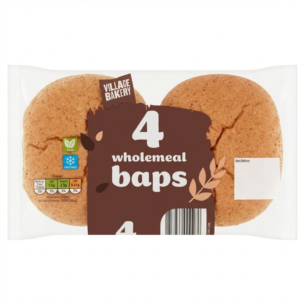 Village Bakery Wholemeal Baps 4pcs