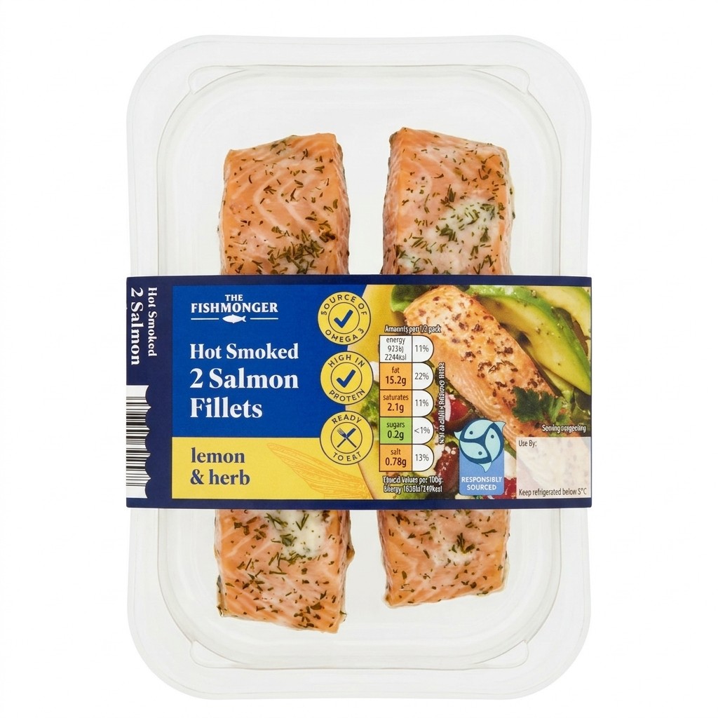 The Fishmonger Hot Smoked 2 Salmon Fillets Lemon & Herb 180g