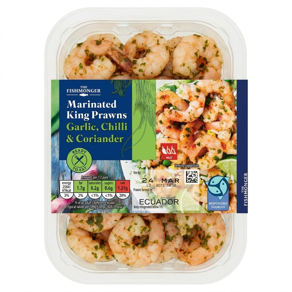 The Fishmonger Marinated King Prawns Garlic, Chilli & Coriander 150g