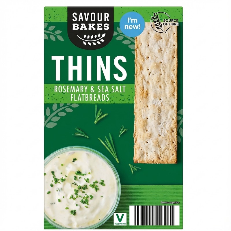 Savour Bakes Thins Rosemary & Sea Salt Flatbreads 125g