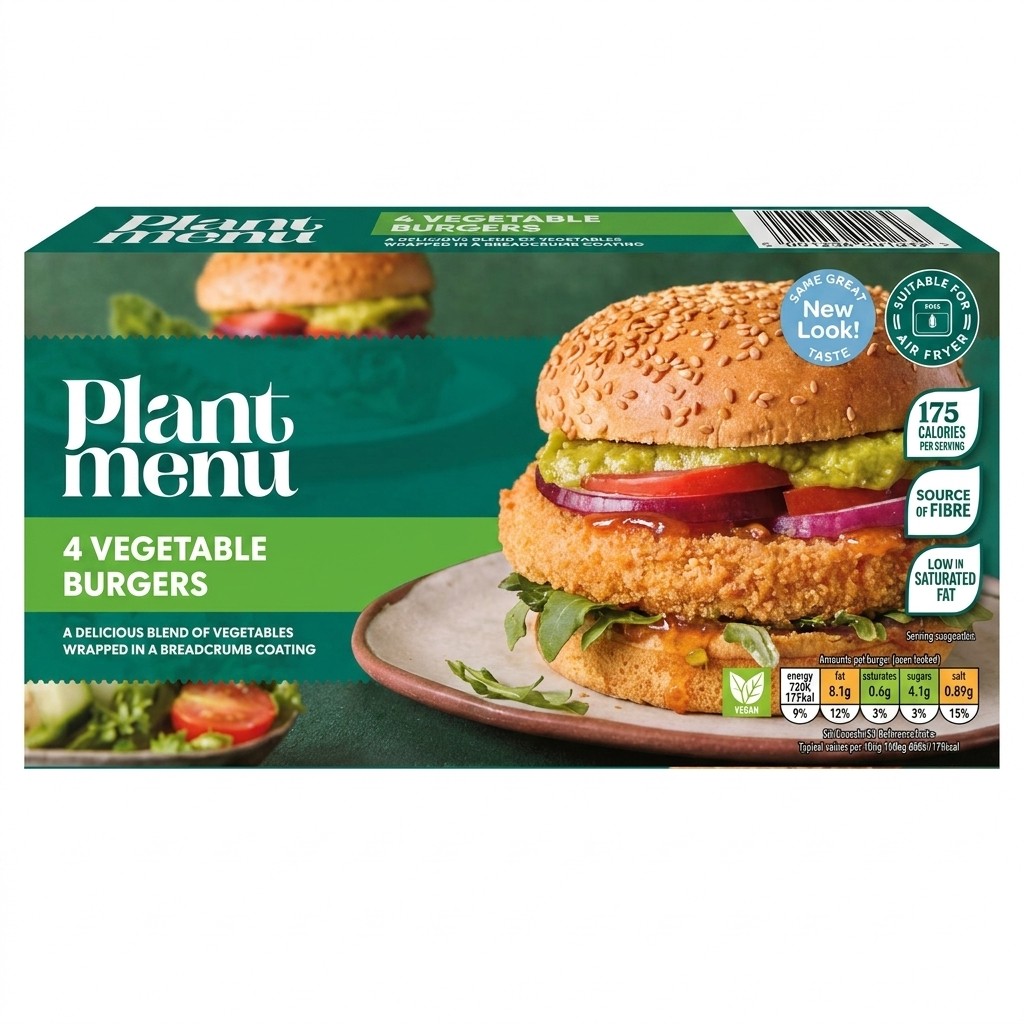 Plant Menu 4 Vegetable Burgers 454g