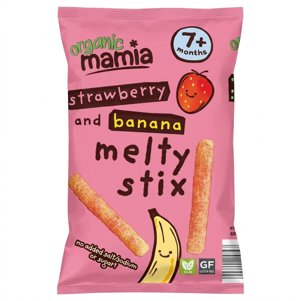 Organic Mamia Strawberry and Banana Melty Stix 16g