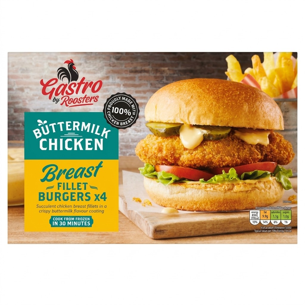 Gastro by Roosters Buttermilk Chicken Breast Fillet Burgers x4 400g