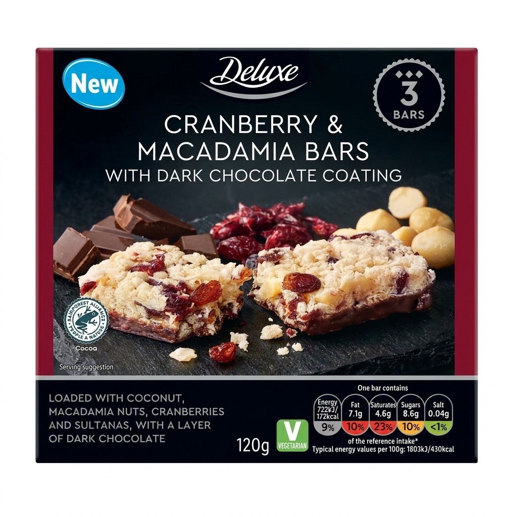 Deluxe Cranberry & Macadamia Bars 120g