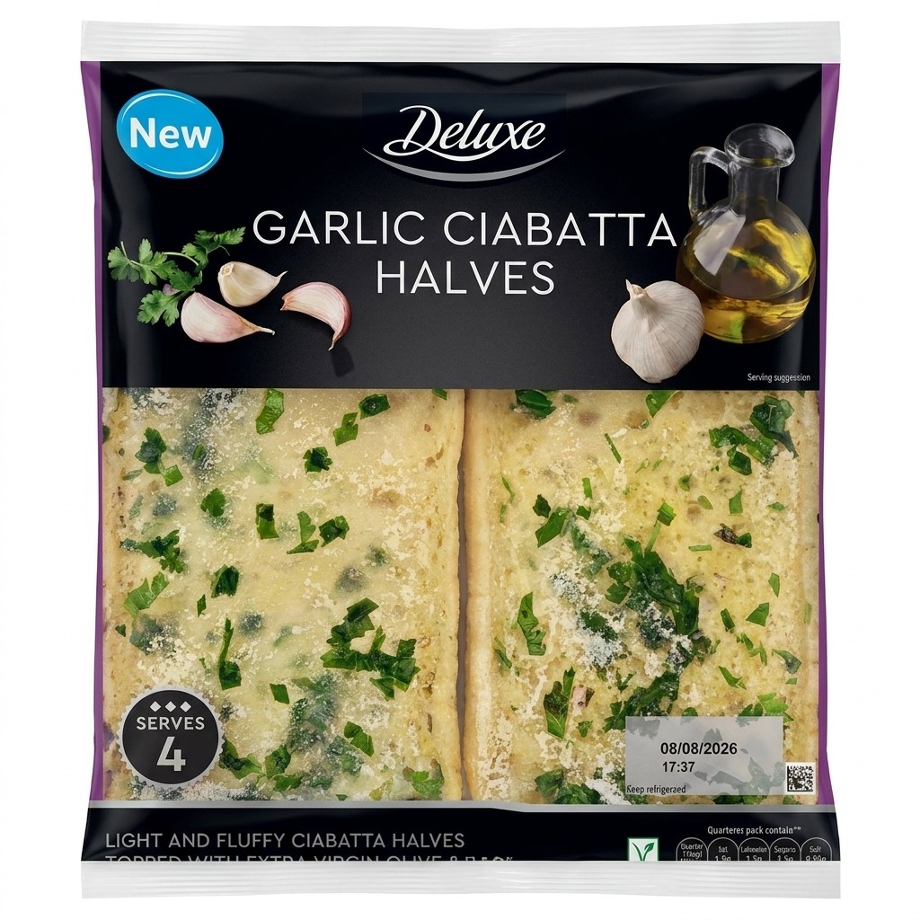 Deluxe Garlic Ciabatta Halves 255g