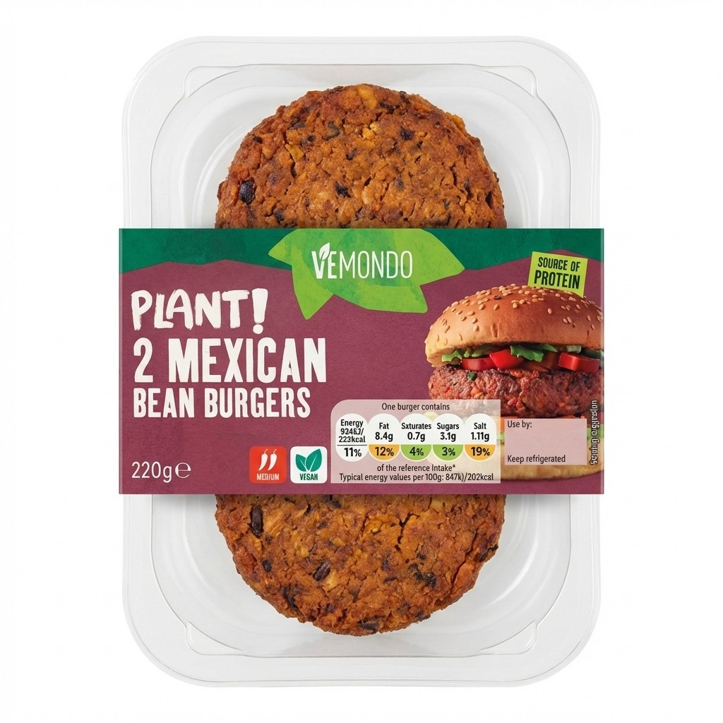 Vemondo Plant! 2 Mexican Bean Burgers 220g