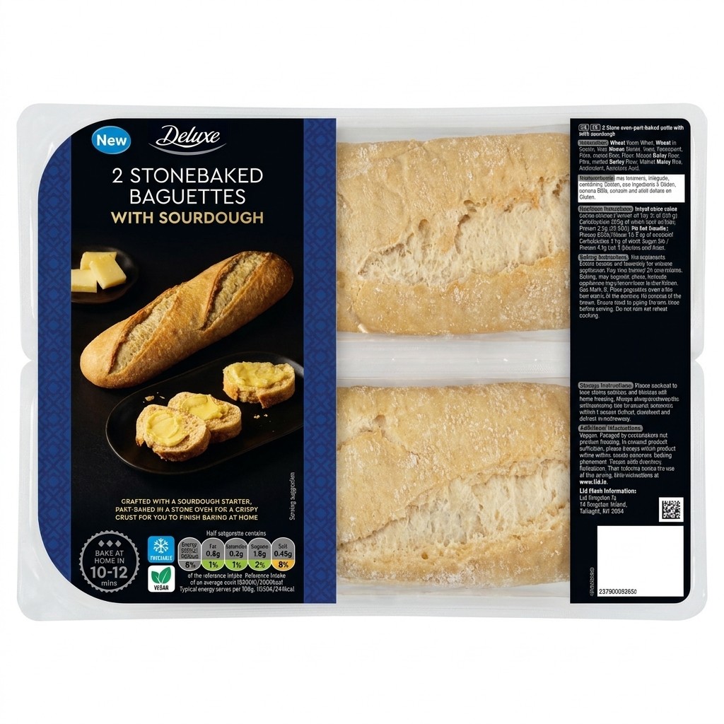 Deluxe 2 Stonebaked Baguettes with Sourdough 250g