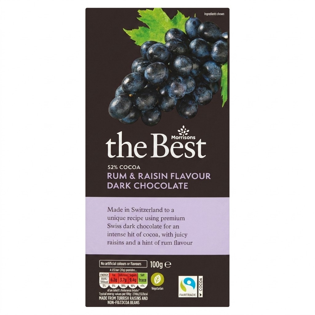 Morrisons The Best Rum & Raisin Flavour Dark Chocolate 100g