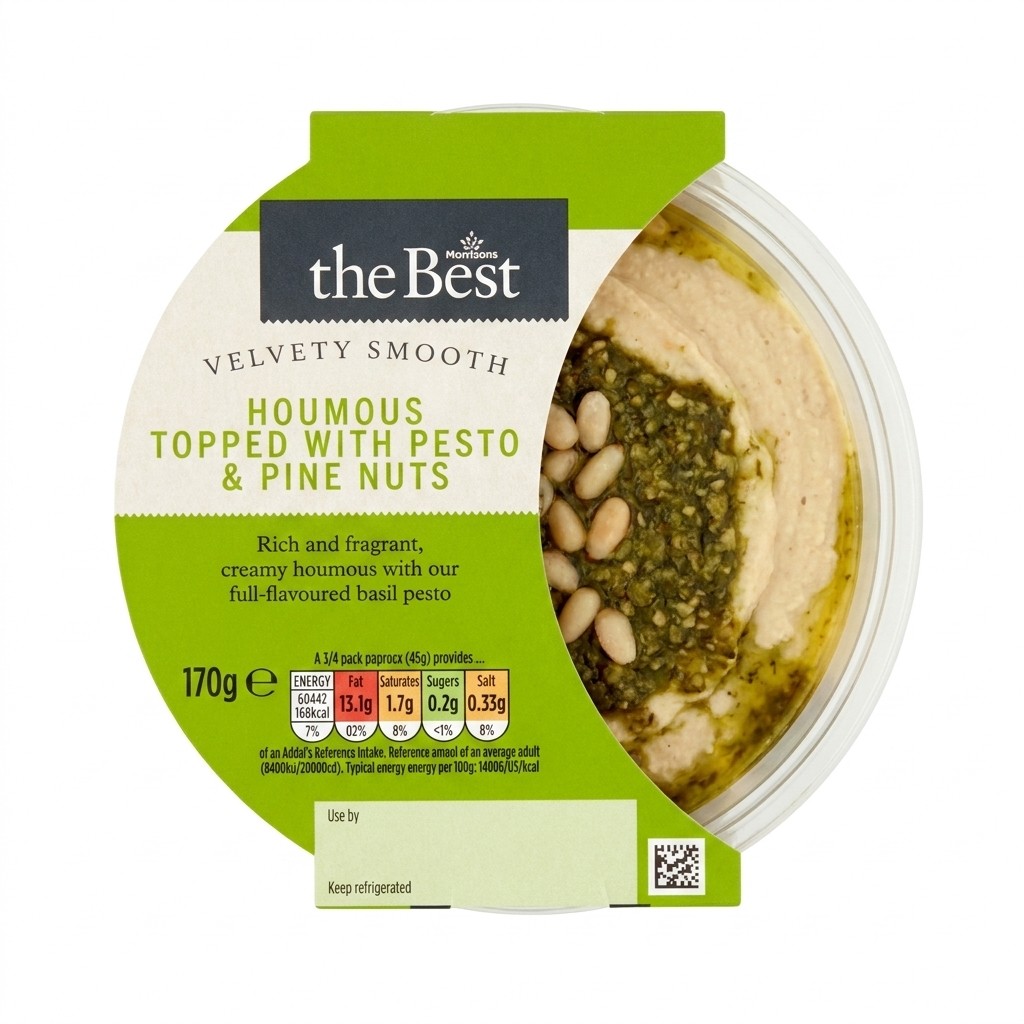 Morrisons The Best Houmous Topped with Pesto & Pine Nuts 170g