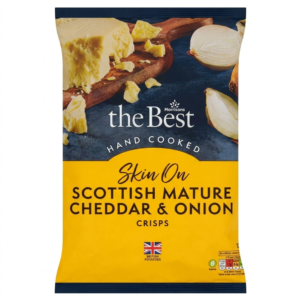 Morrisons Hand Cooked Scottish Mature Cheddar & Onion Crisps 125g
