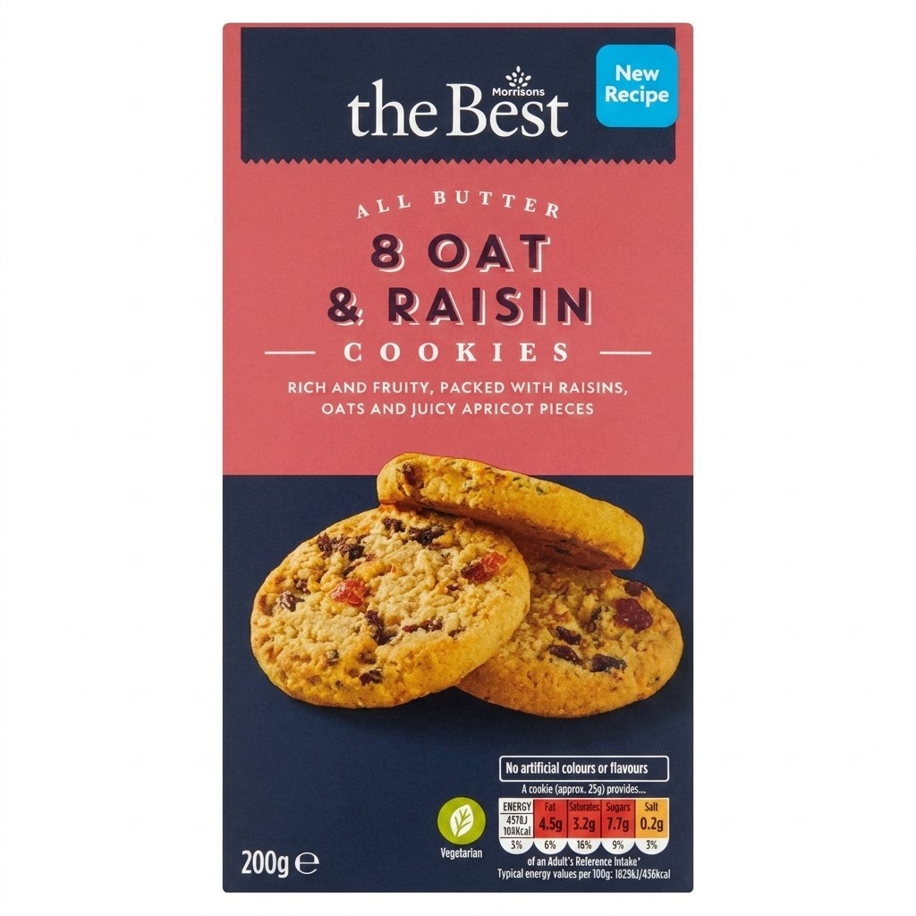 Morrisons The Best 8 Oat & Raisin Cookies 200g