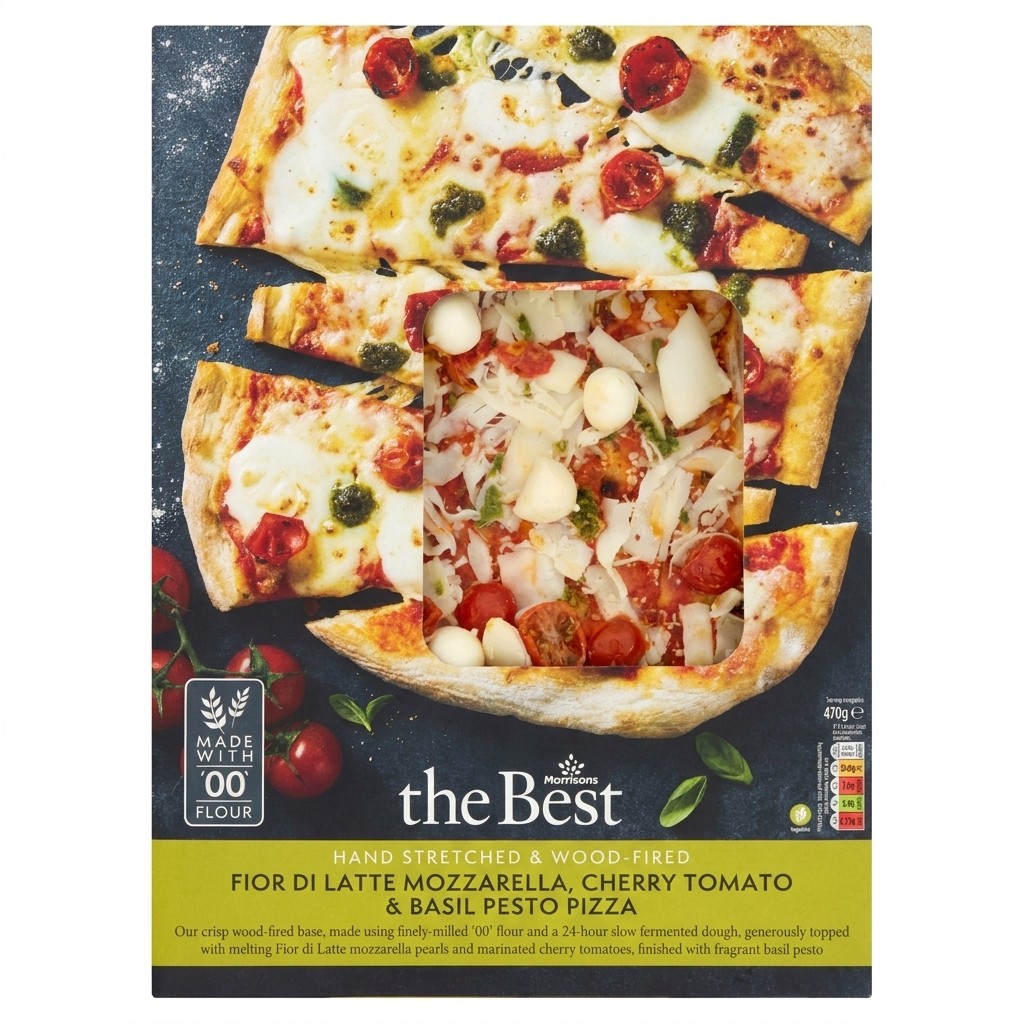 Morrisons The Best Fior di Latte Mozzarella, Cherry Tomato & Basil Pesto Pizza 470g