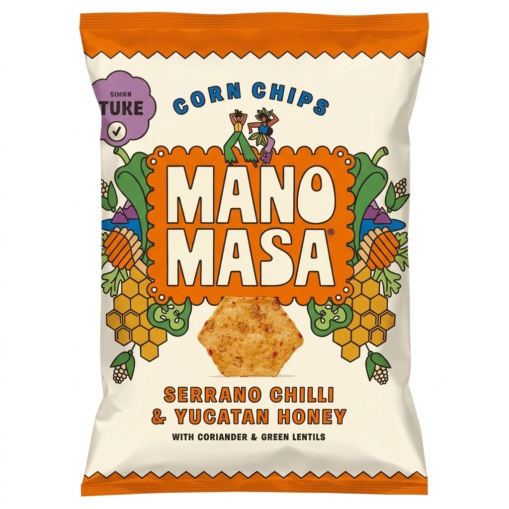 Mano Masa Serrano Chilli & Yucatan Honey Corn Chips 40g