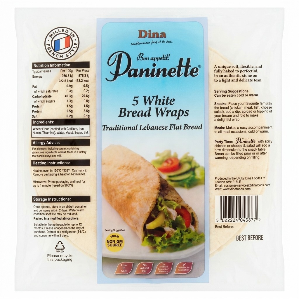 Dina Paninette 5 White Bread Wraps