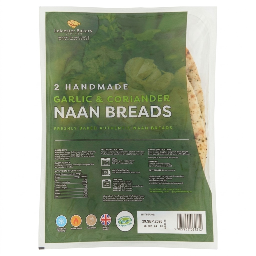 Leicester Bakery Garlic & Coriander Naan Breads 2pcs