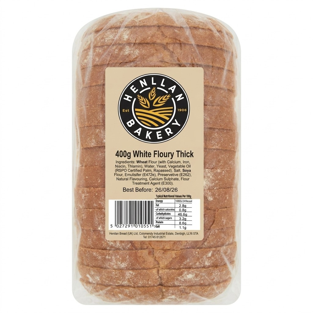 Henllan Bakery White Floury Thick 400g