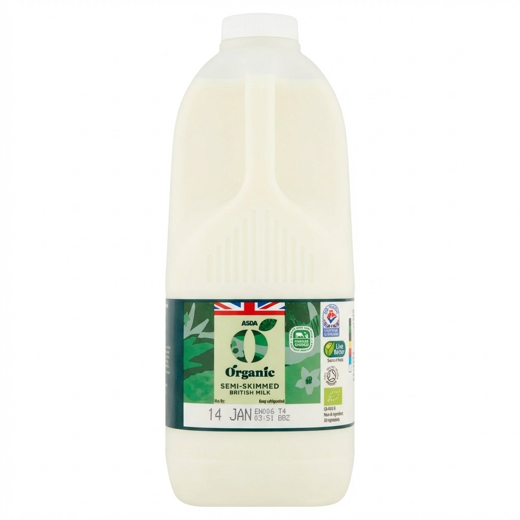 ASDA Organic Semi-Skimmed British Milk 2272ml