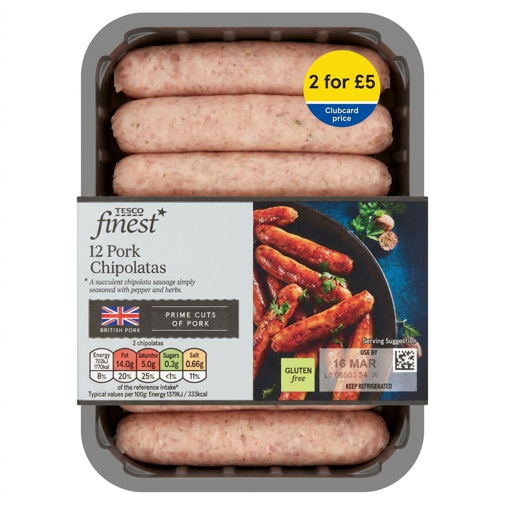 Tesco Finest 12 Pork Chipolatas 375g