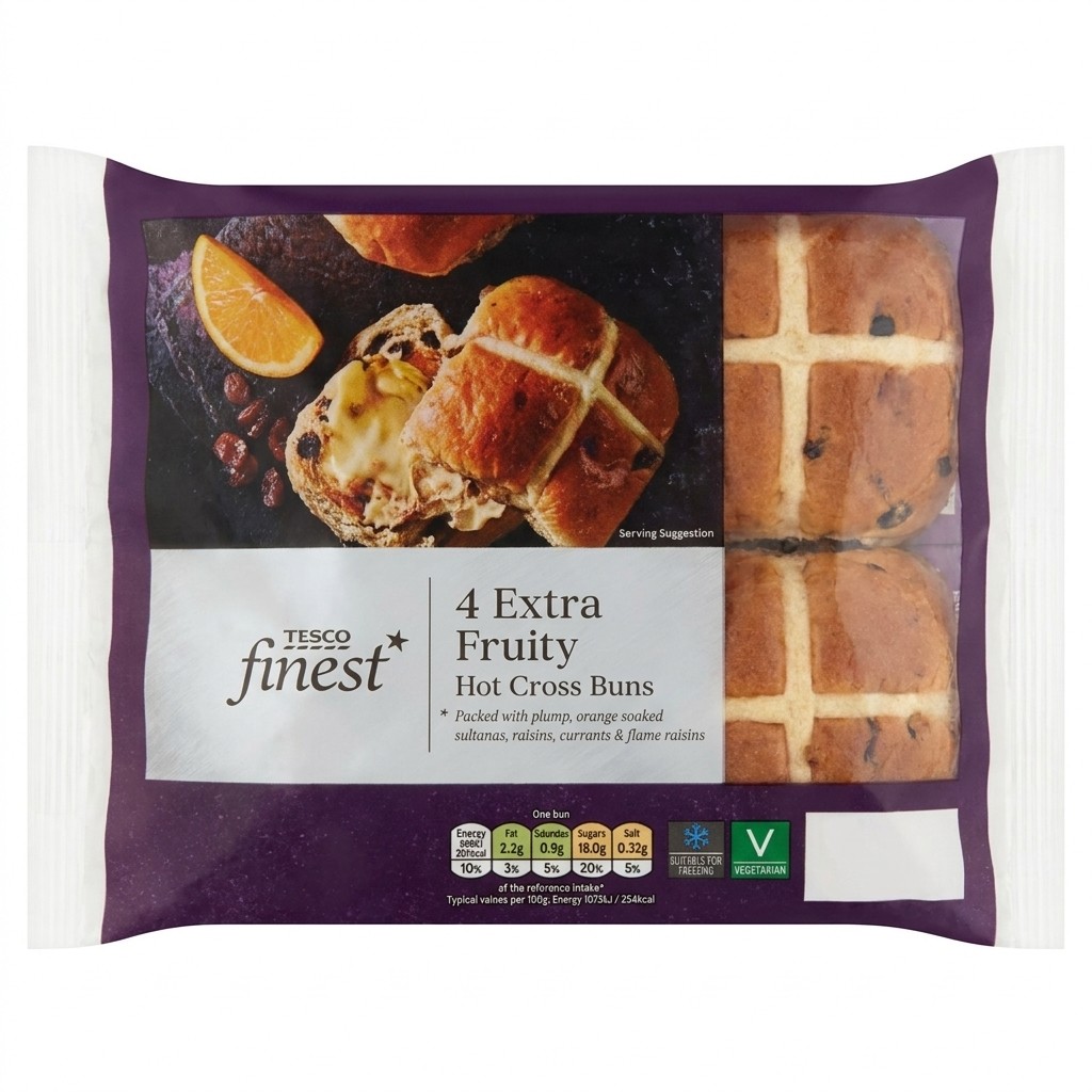 Tesco Finest 4 Extra Fruity Hot Cross Buns