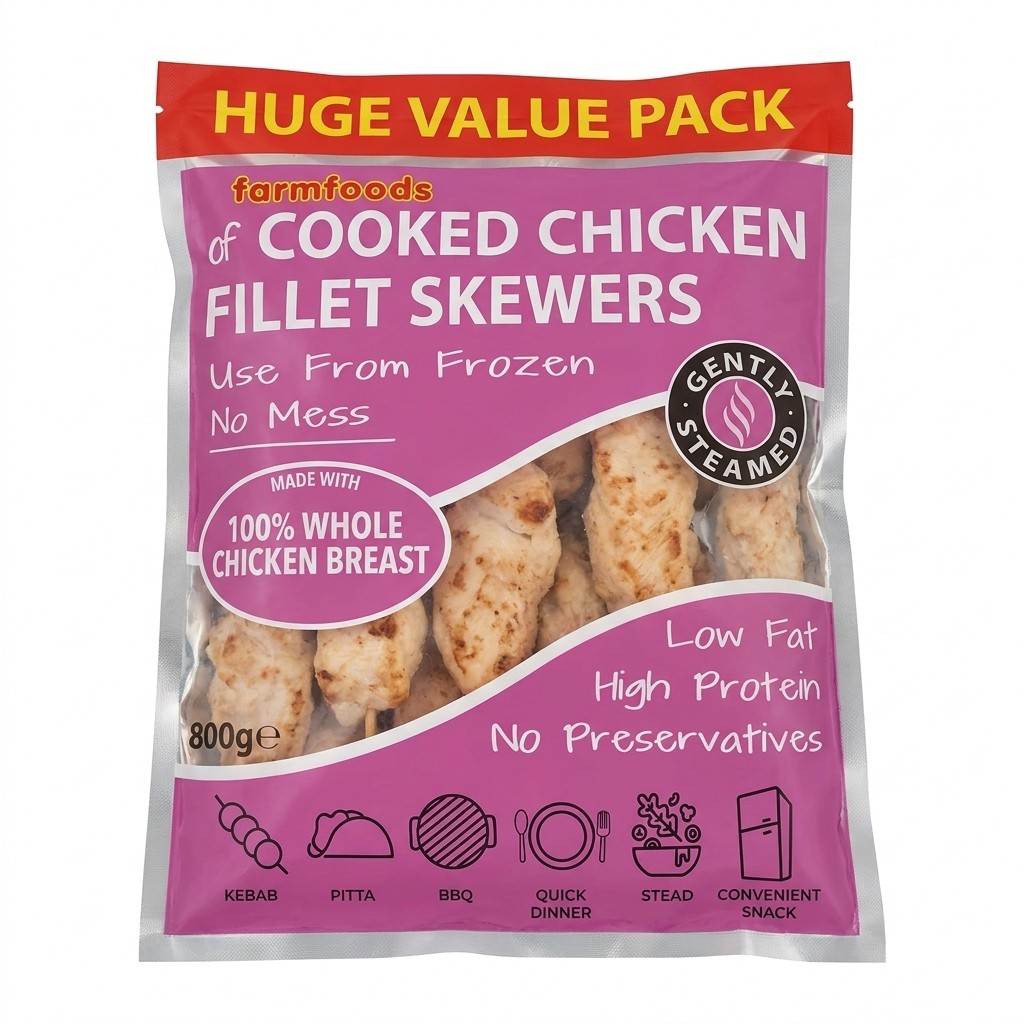 Farmfoods Cooked Chicken Fillet Skewers 800g