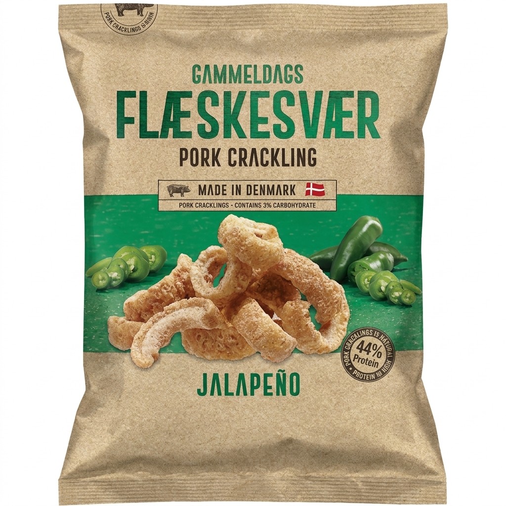 Gammeldags Flæskesvær Jalapeño 70g OK Snacks