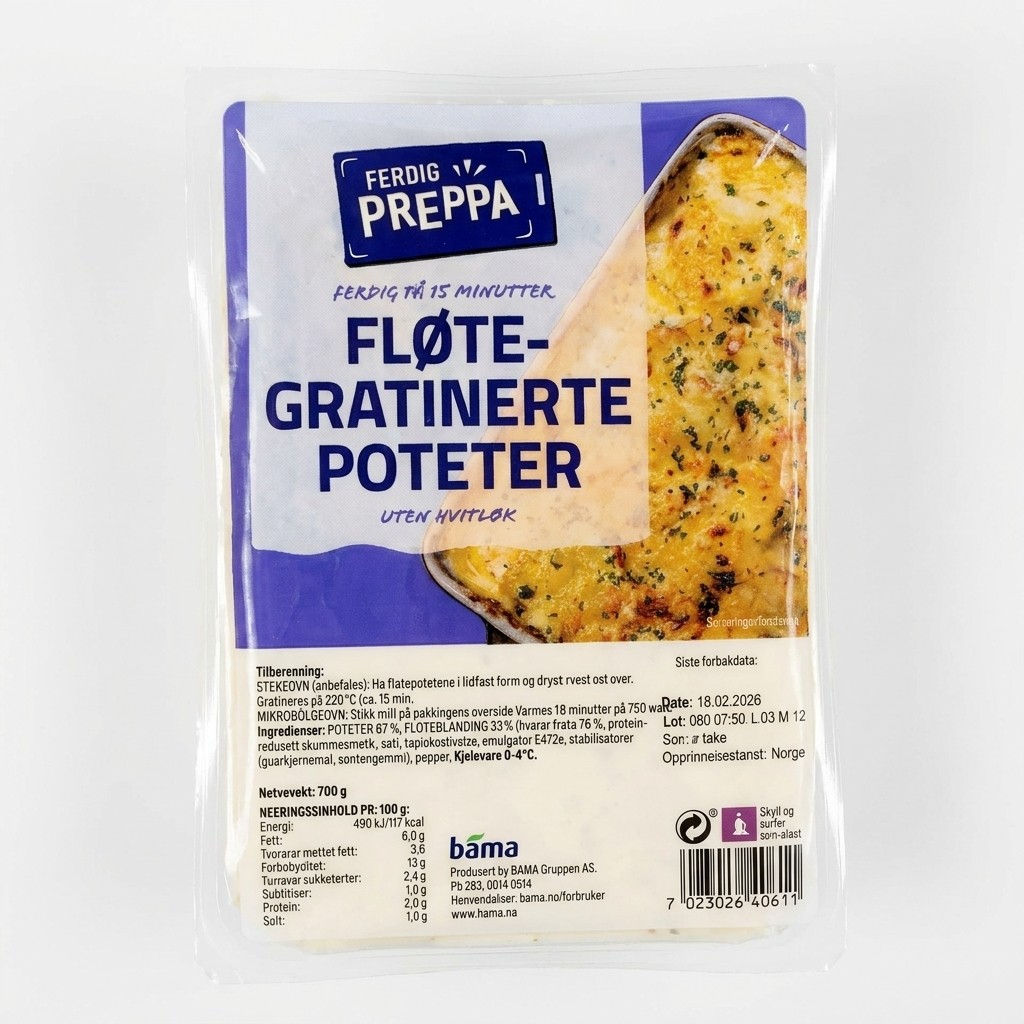 Fløtegratinerte Poteter 700g Preppa