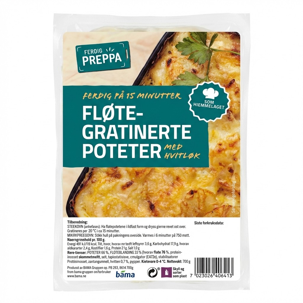 Fløtegratinerte Poteter med Hvitløk 700g Preppa