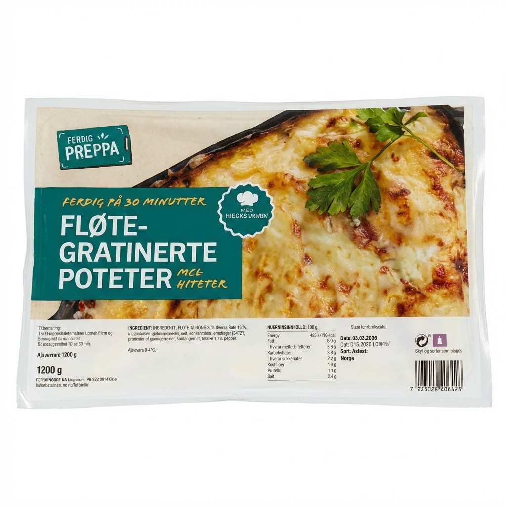 Fløtegratinerte poteter med hvitløk 1200g Ferdig Preppa