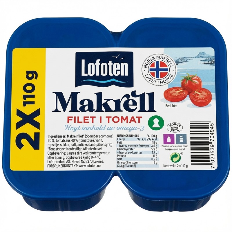 Makrell i tomat 2x110g Lofoten