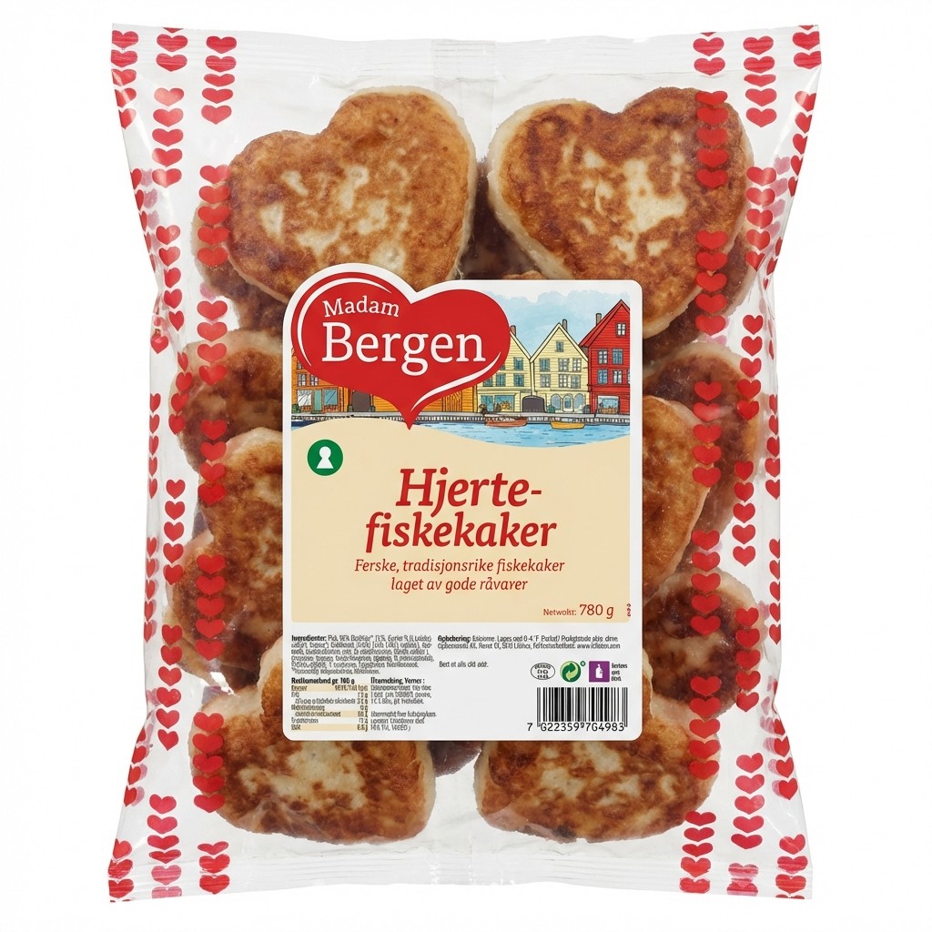 Hjertefiskekaker 780g Madam Bergen