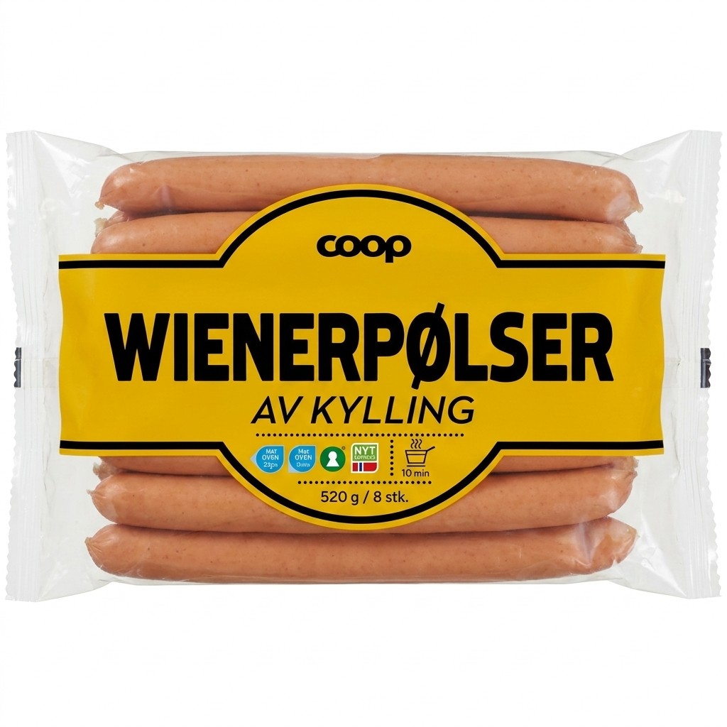 Wienerpølser av kylling 520g Coop