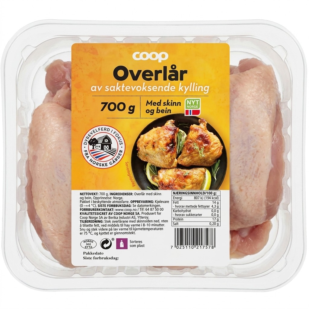 Overlår av saktevoksende kylling 700g Coop