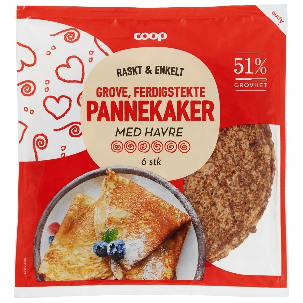 Grove Ferdigstekte Pannekaker Med Havre 360g Coop