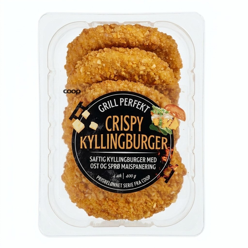 Crispy Kyllingburger med Ost 400g Coop