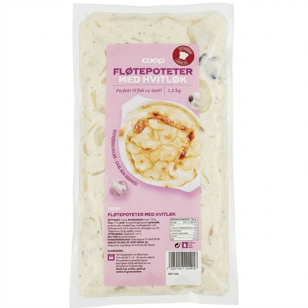 Fløtepoteter med hvitløk 1.2kg Coop