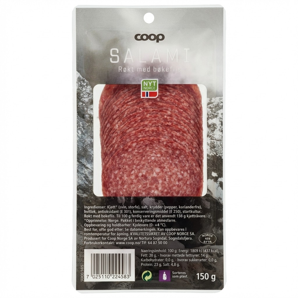 Salami Røkt med bøkeflis 150g Coop