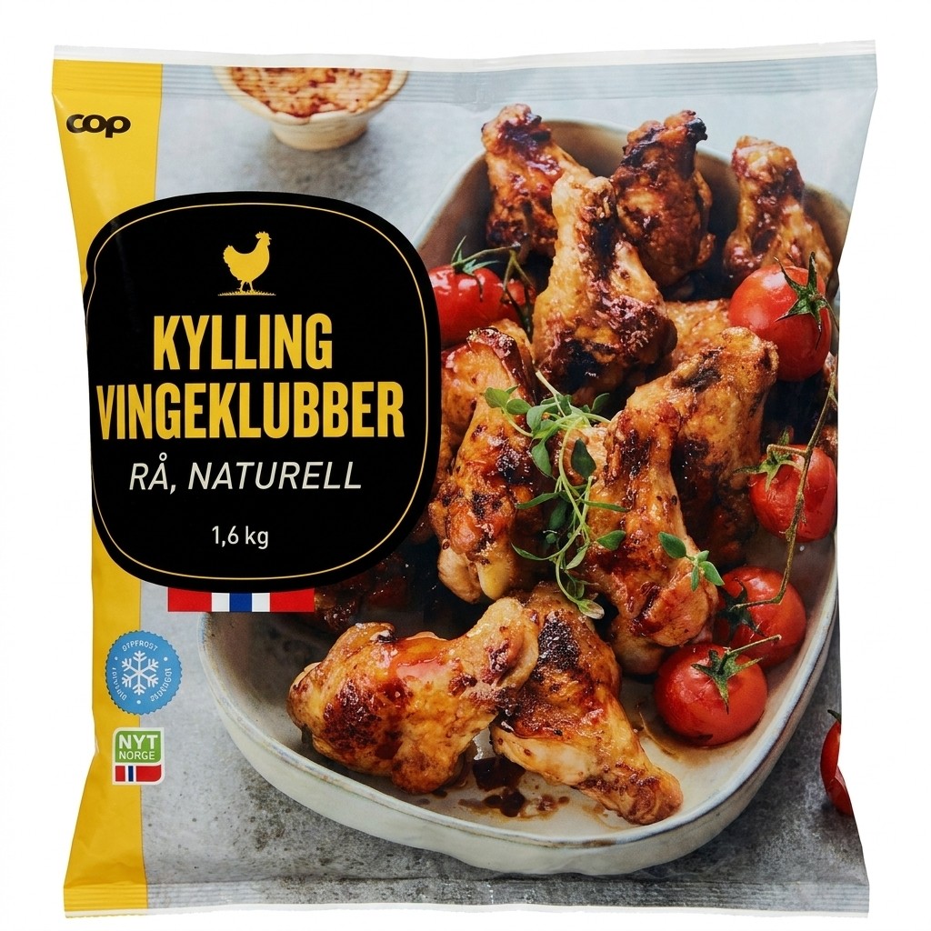 Kylling Vingeklubber Rå Naturell 1.6kg Coop