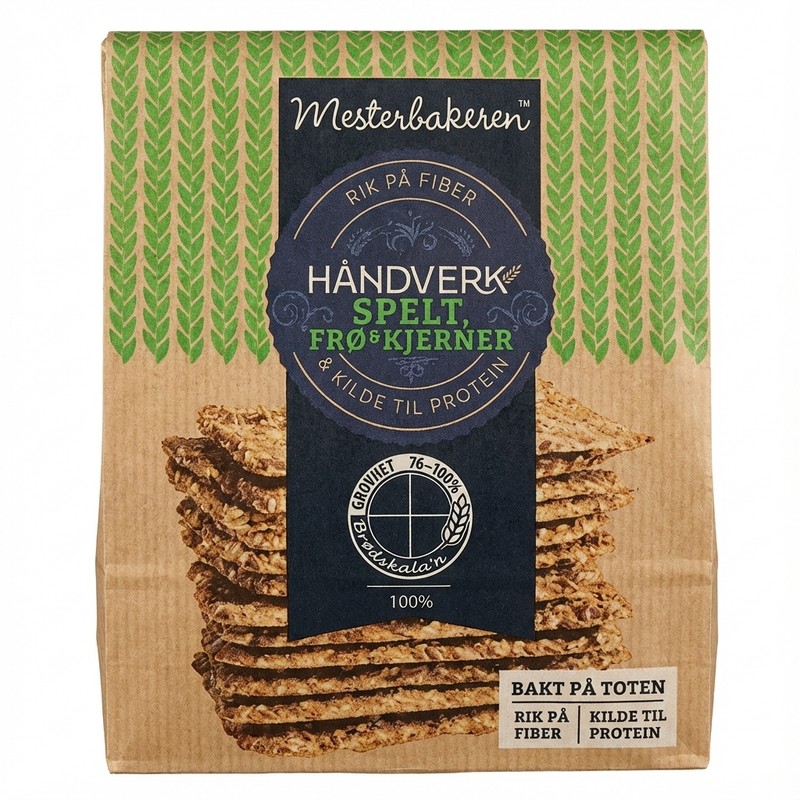Håndverk Spelt Frø & Kjern Knekkebrød 145g Mesterbakeren