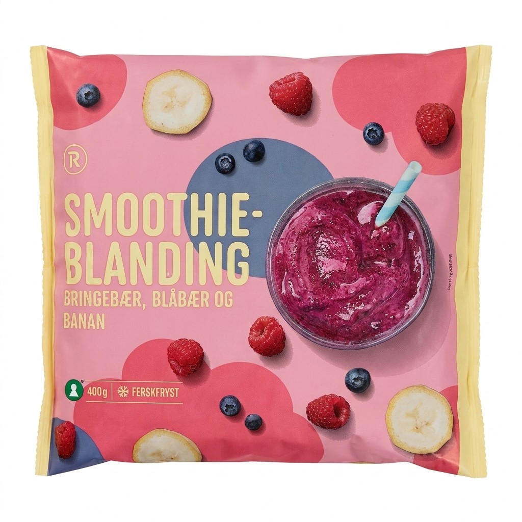 Smoothieblanding Bringebær, Blåbær og Banan 400g R