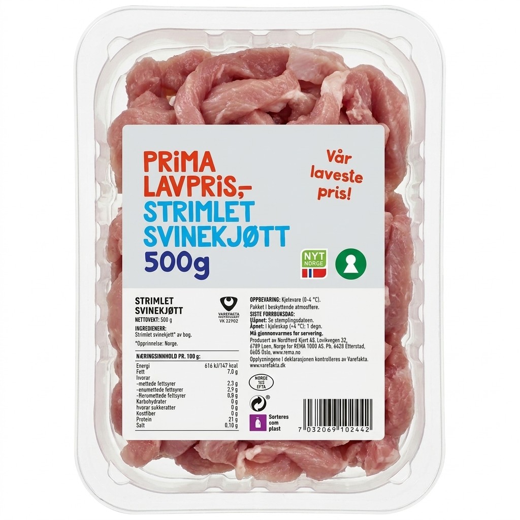 Strimlet Svinekjøtt 500g Prima