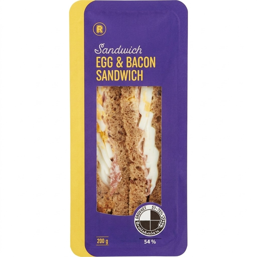 Grovt sandwichbrød med egg og bacon 200g R