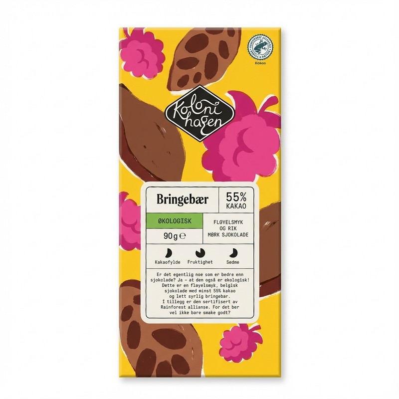 Mørk sjokolade med bringebær 90g Kolonihagen