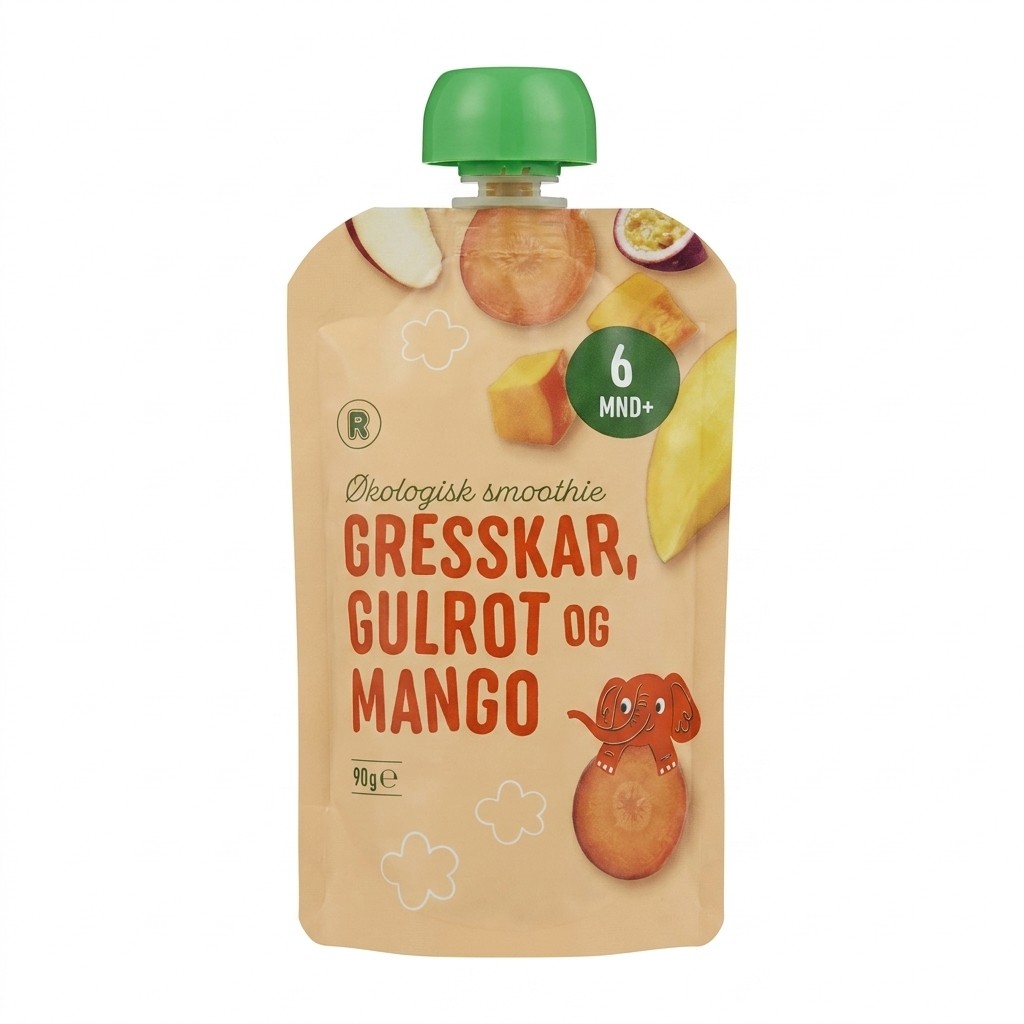 Økologisk smoothie gresskar, gulrot og mango 90g R