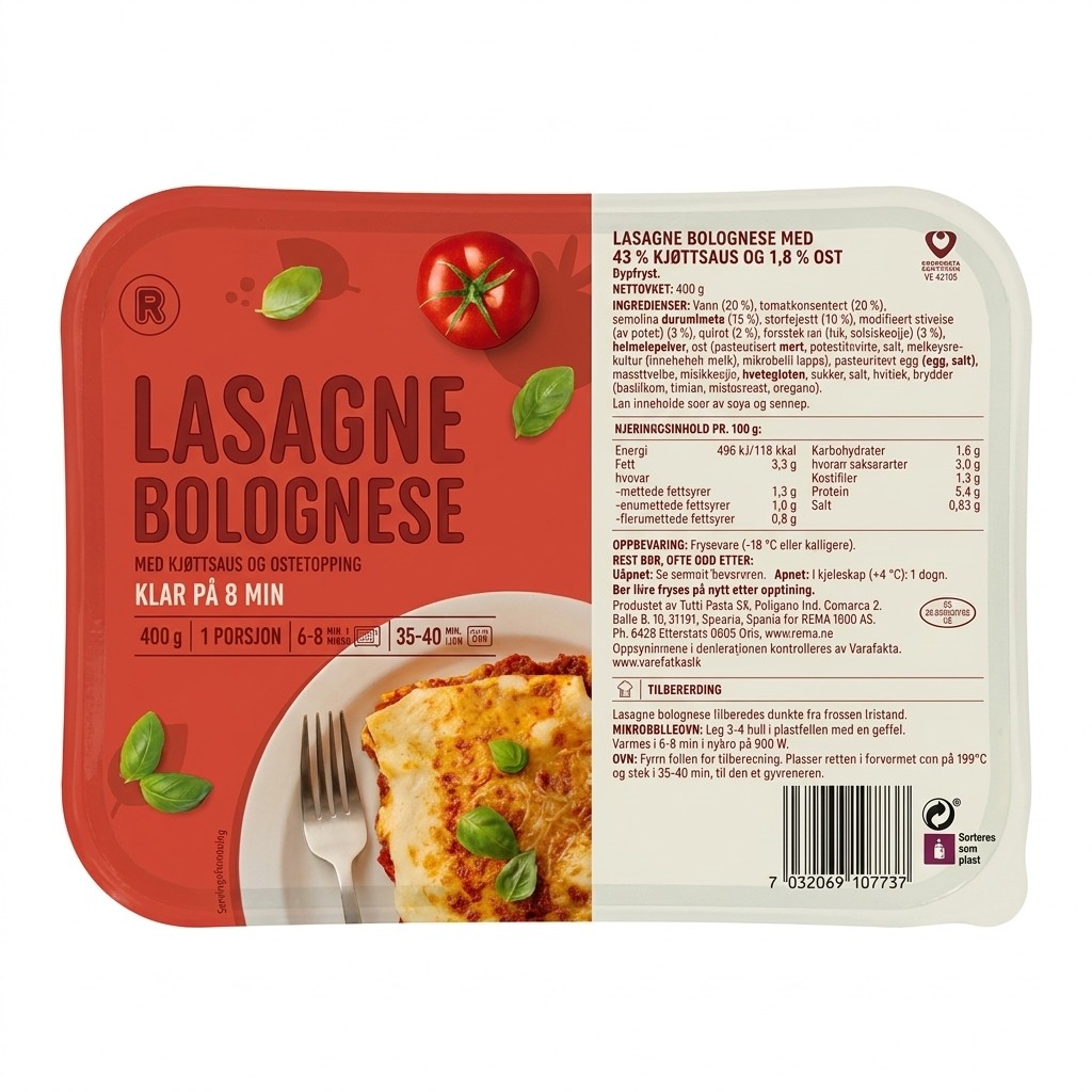 Lasagne Bolognese 400g Rema 1000