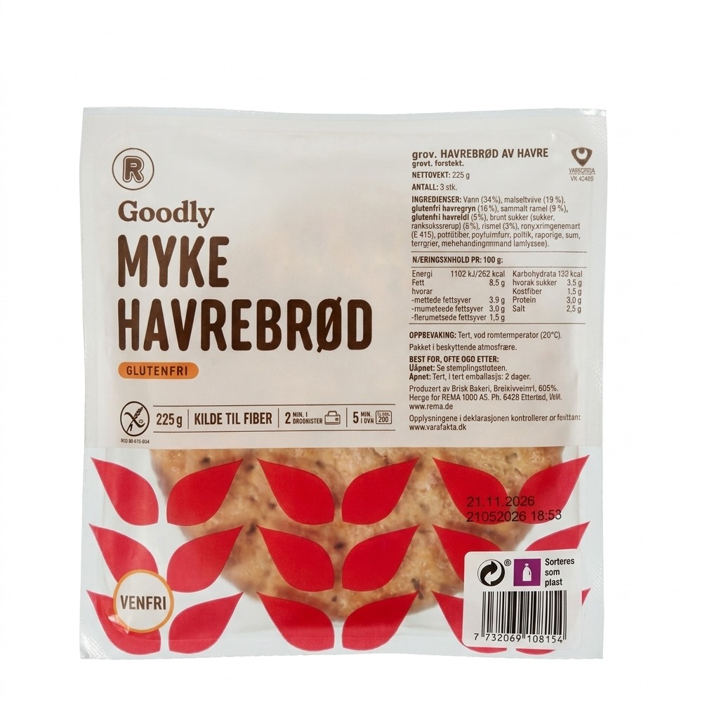Glutenfri brød av havre 225g Goodly