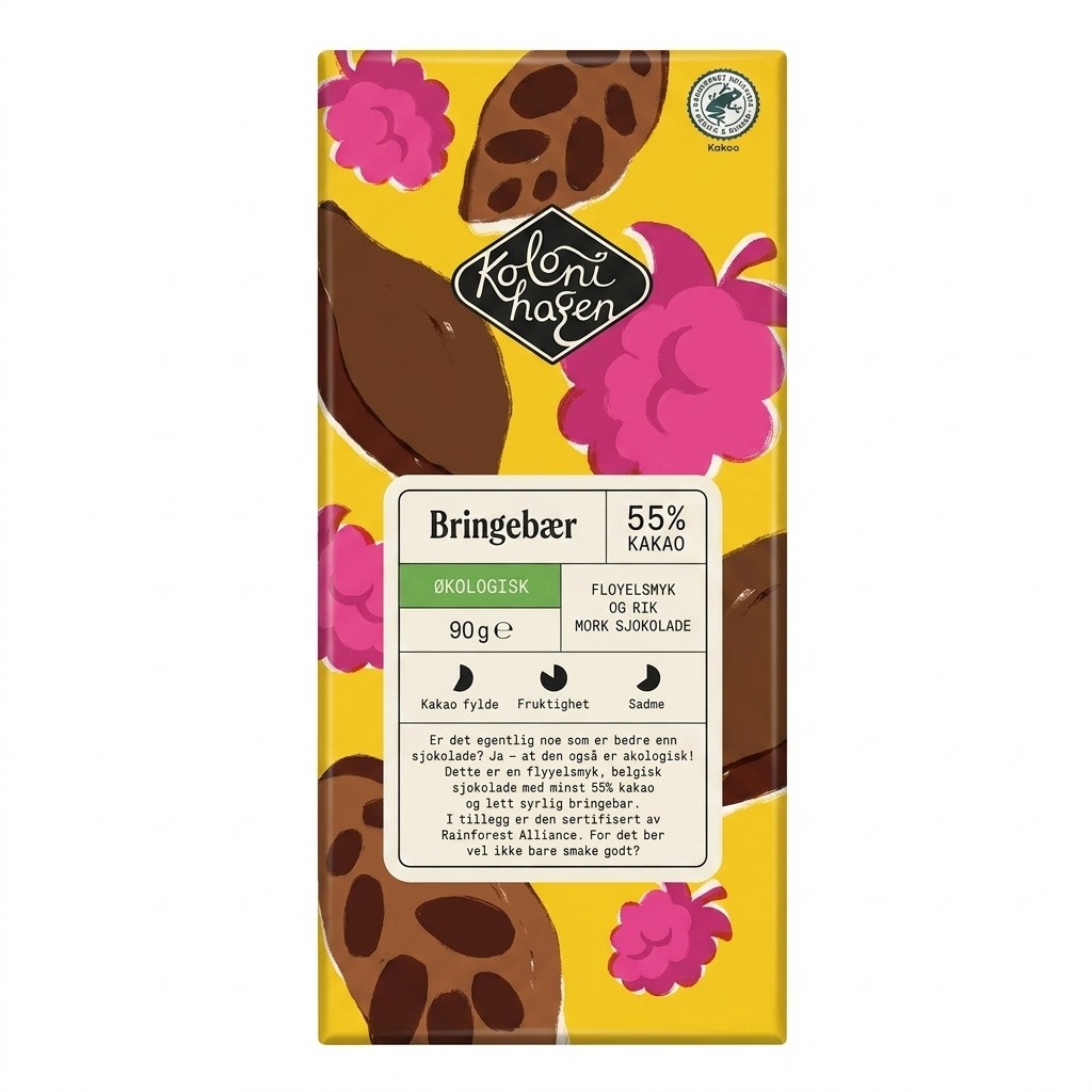 Økologisk Mørk Sjokolade med Bringebær 90g Kolonihagen