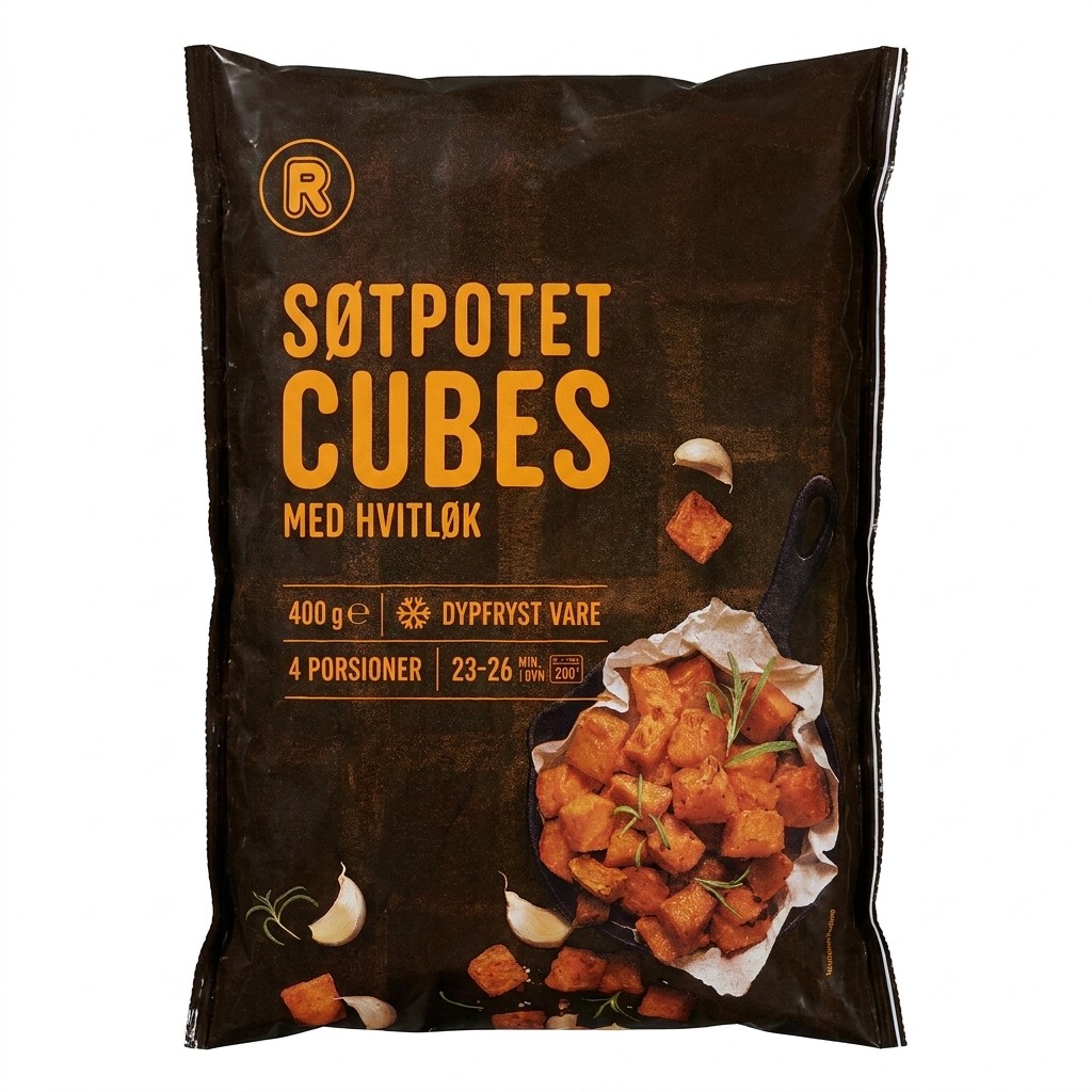 Søtpotet cubes med hvitløk 400g R
