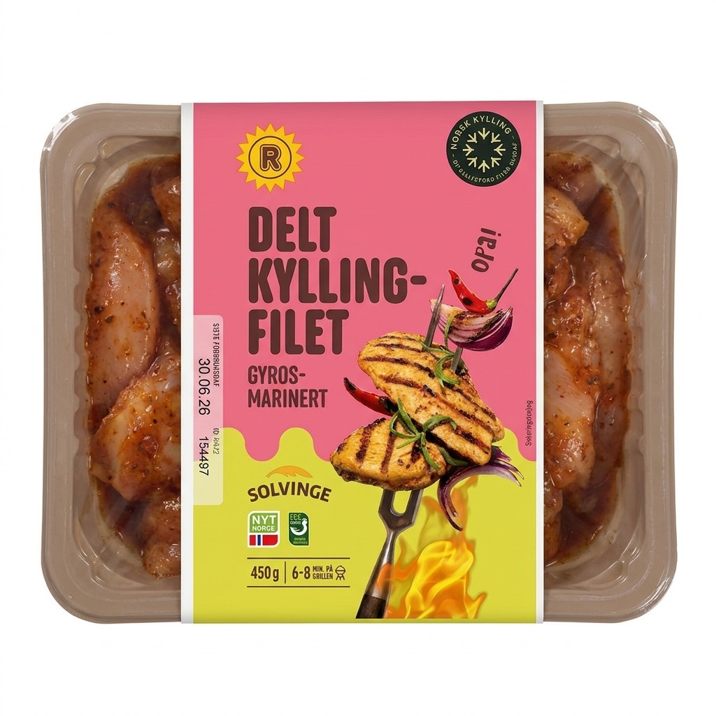 Delt kyllingfilet gyrosmarinert 450g Solvinge