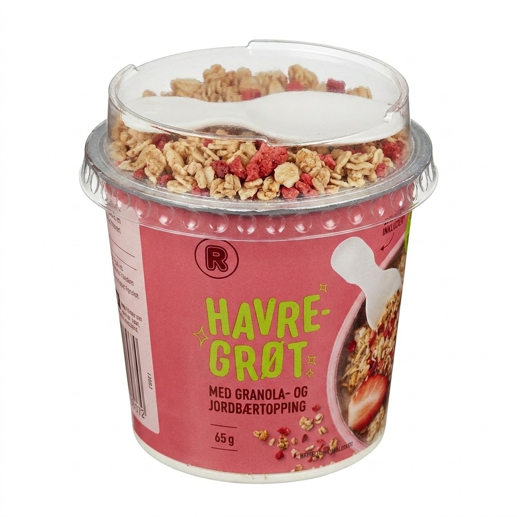 Havregrøt med granola- og jordbærtopping 65g R